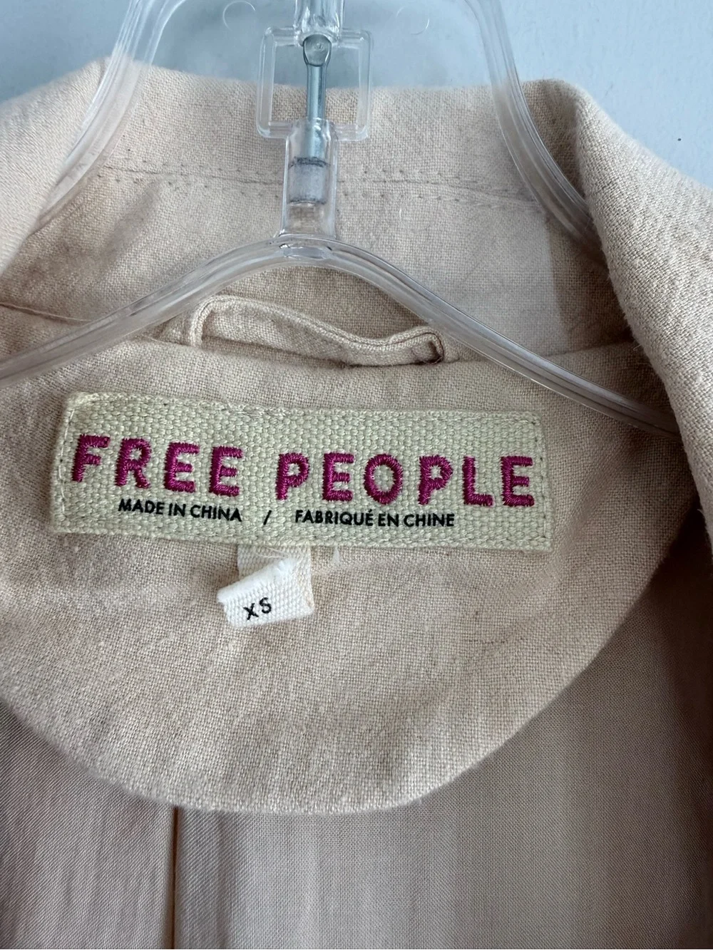 Free People Olivia Tie Front Blazer Neutral XS Linen Oversized Double Breasted